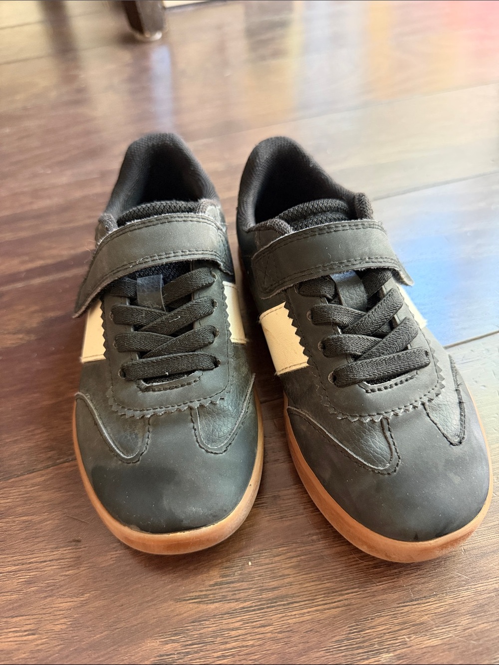 Kids Black and White Low-Top Sneakers - Velcro & Lace